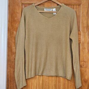 Stephanie Rogers Women's Beige V-neck Long-Sleeve Sweater, Size L